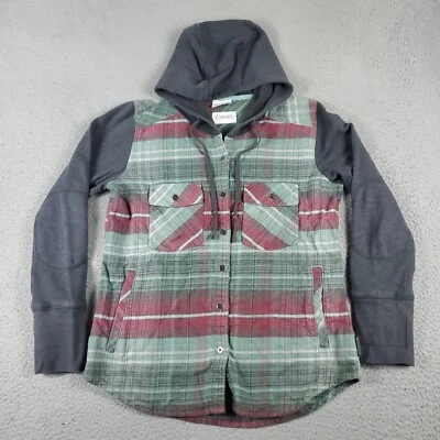 Columbia Suéter Mujer Pequeño Verde Gris A Cuadros Abotonada Sudadera con Capucha Camisa Foto 1 de 4