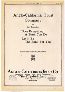 1926 Anglo-California Trust Co. Ad: Market & Sansome St., San Francisco, CA - Picture 1 of 1