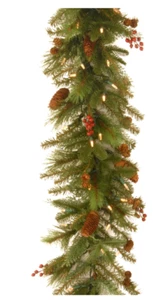 Pre-Lit Artificial Christmas Garland White Lights, With Pine Cones and barries - Picture 1 of 5