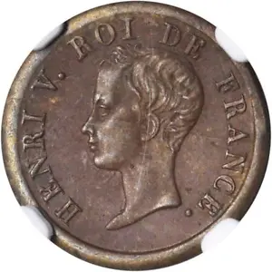 FRANCE HENRI V "PRETENDER" 1833 1/2 FRANC BRONZE COIN CERTIFIED NGC MS 61-BN - Picture 1 of 5