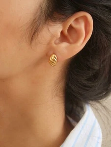 Non Tarnish Gold Plated Hoop Huggies Drop Earrings-E054 - Picture 1 of 11
