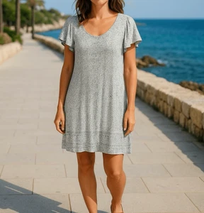 Neu mit Etikett Lucky Brand Damenkleid klein blau geometrisches Muster U-Ausschnitt Flatterärmel - Bild 1 von 15