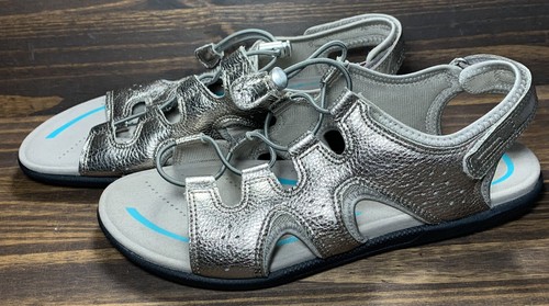 Ecco Gladiator Sandali Donna Taglia 9 9.5 EU 40 Scarpe Sandali Argento Metallizzato