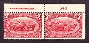 US 286 2c Trans-Mississippi Mint Plate #640 Top Pair Avg OG NH SCV $160 - Picture 1 of 2