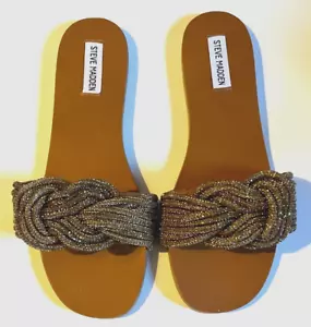 STEVE MADDEN ~ ADORE BRONZO VETRO TOMAIA SINTETICA ~ SANDALI SLIDE ~ TAGLIA 11 M - Foto 1 di 13