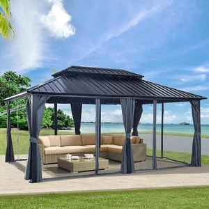 Livevie 12x18ft Hardtop Gazebo with Nettings & Curtains,Heavy Duty Double Roof - Picture 1 of 5