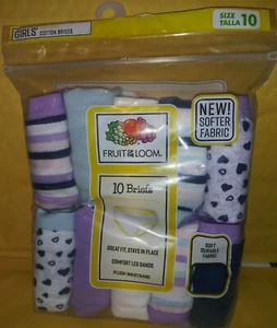 Fruit of the Loom Girls Cotton Briefs Panties Sz 10 Pack 10 Purple, blue, stripe - Picture 1 of 3