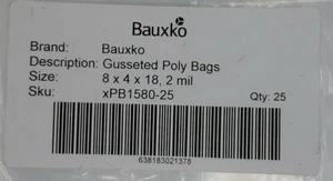 Bauxko 8 x 4 x 18" - 2 Mil Gusseted Poly Bags, Quantity 25 - Picture 1 of 3