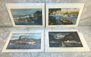 4 Currier & Ives Reprod Prints from 1860s to 1870s Lithos Paddle Wheeler Theme - Picture 1 of 12