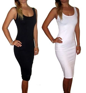 WOMENS LADIES BODYCON MIDI DRESS KNEE UK SIZE 8 10 12 14 16 18 20 22 PLUS - Picture 1 of 1