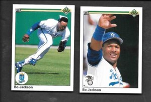 BO JACKSON 1990 UPPER DECK (2) CARD LOT #'S 75, 105 KANSAS CITY ROYALS