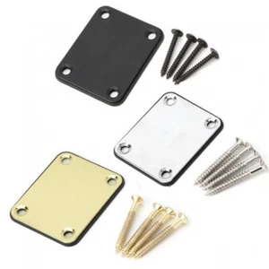 Guitar Bass Chrome Neck Plate w/ Screw Metal Reinforcing Plate Backing Plate - Picture 1 of 7