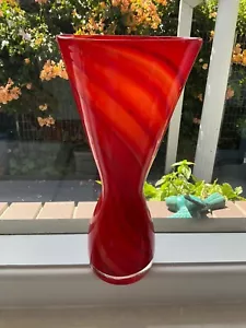Retro 70’s hand blown art glass vibrant orange, red 33cm rim to base - Picture 1 of 5