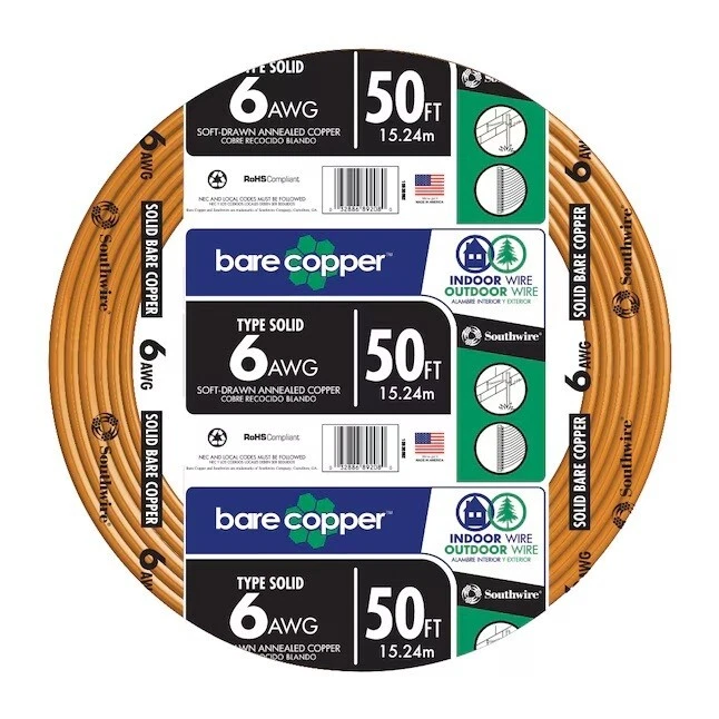 Southwire 50 Ft. 6-gauge Solid SD Bare Copper Grounding Wire