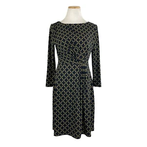 GILLI Dress Black Gold Print Soft Knit Elastic Tuck Waist Size Medium - Picture 1 of 5