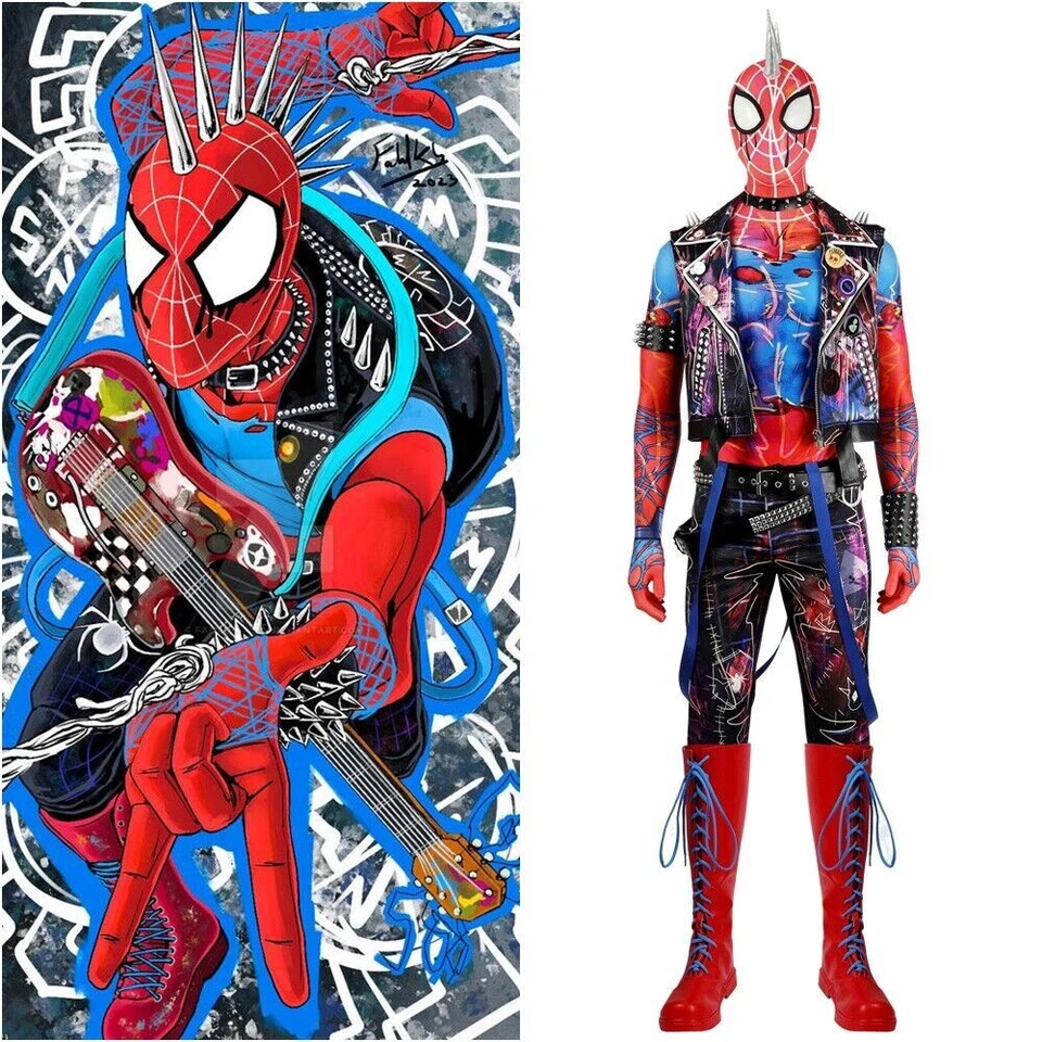 Juego de disfraces Spider-Punk traje a través del Spider-Verse traje disfraz Halloween Foto 1 de 4