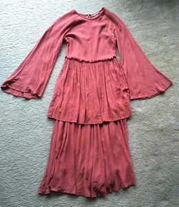 Tularosa midi dress wide sleeve textured fabric used dusty rose pink terra cotta - Picture 1 of 15