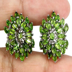 925 Sterling Silver Earrings Marquise Chrome Diopside 4x2mm Gemstone Jewelry - Picture 1 of 14