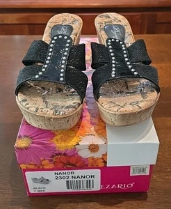 Dezario Damen Keilsandaletten 37 schwarz Korkabsatz Nieten Größe 7M. GF - Bild 1 von 11