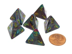 Festive 18mm 4 Sided D4 Chessex Dice, 6 Pieces - Mosaic with Yellow - Picture 1 of 1