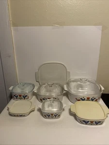 Corning Ware Country Festival Blue Bird 6er Set mit Corning Ware & Pyrex Deckel - Bild 1 von 17