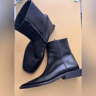 Balenciaga BB aro logotipo couro preto salto quadrado tornozelo botas de motociclista tamanho 36 - Imagem 1 de 4