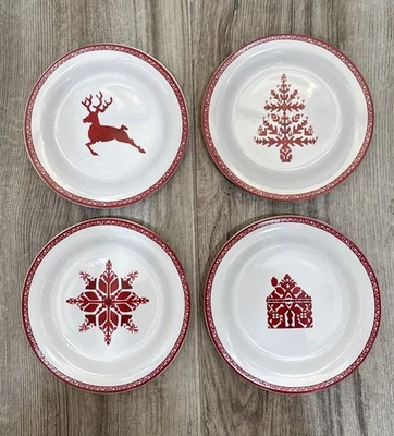 POTTERYBARN TAHOE FAIR ISLE 6,25” APERITIVO POSTRE PLATOS JUEGO DE 4 ROJOS NUEVO Foto 1 de 2