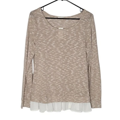 Blusa Ezra Franky Bronceada y Blanca a Rayas Volantes Manga Larga NUEVA Para Mujer Grande Foto 1 de 4