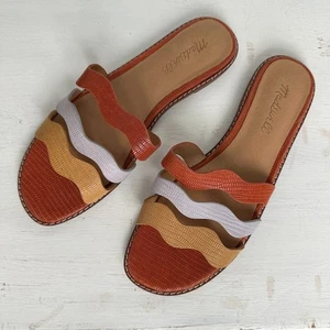 Madewell The Wave Slide Leather Strappy Sandals Flats Slip On Women's 7.5 Orange - Picture 1 of 7