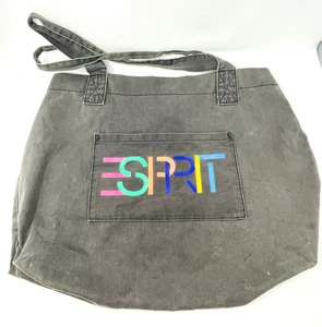 Vintage Esprit Logo Oversized Tote Bag Shoulder 2 Strap Gray Canvas Carryall - Picture 1 of 17