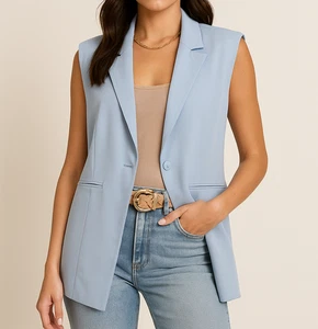 NWT Bagatelle Sleeveless Blazer Vest Light Blue Women's XL Oversize - Picture 1 of 8