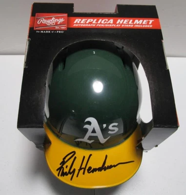 Мини-шлем с автографом Рики Хендерсона из Oakland A's сертификат подлинности PAAS Grtd - Изображение 1 из 2