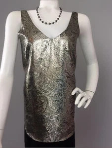 The Limited Sleeveless Blouse NWT Metallic Gold Olive Green Dressy Paisley Tank - Picture 1 of 8