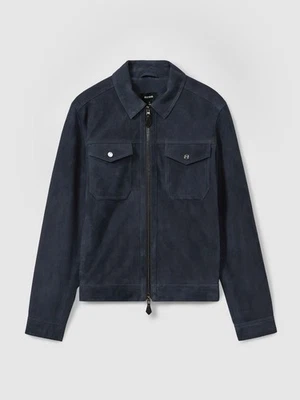 Reiss Pike Suede Trucker Jacket In  Navy Blue XL - Fits like Large - Great Cond! - Image 1 of 4