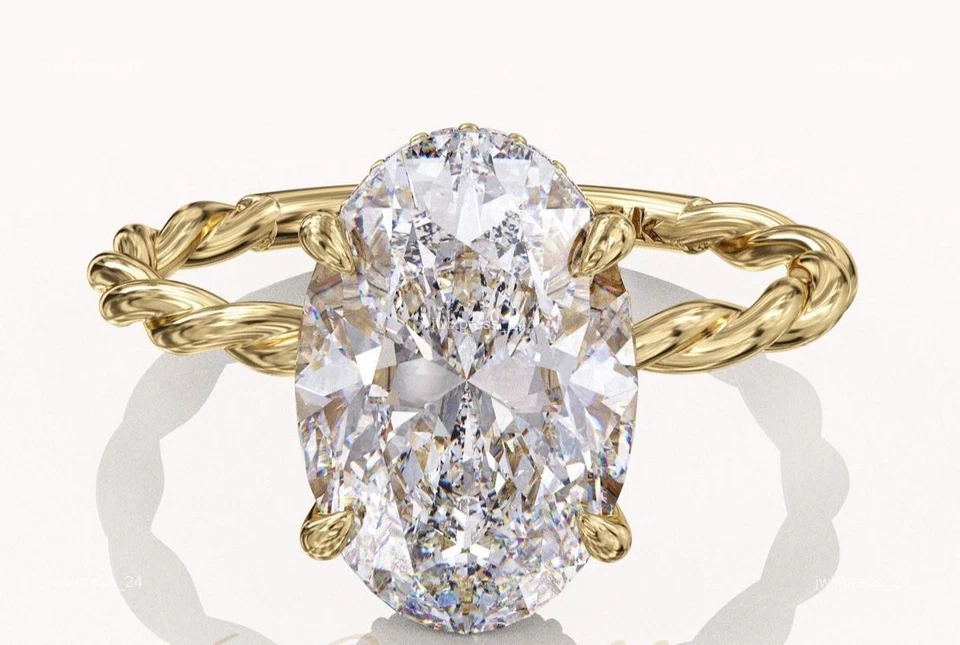 14K Yellow Gold 3CT Oval Cut Lab Grown Diamond Wife Prong Solitaire Ethnic Ring - Image 1 of 4