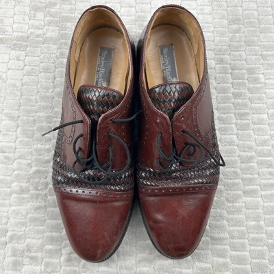 Stanley Blacker Dress Shoes Men’s Size 11 M Cap Toe Basket Weave Oxford Burgundy - Image 1 of 4