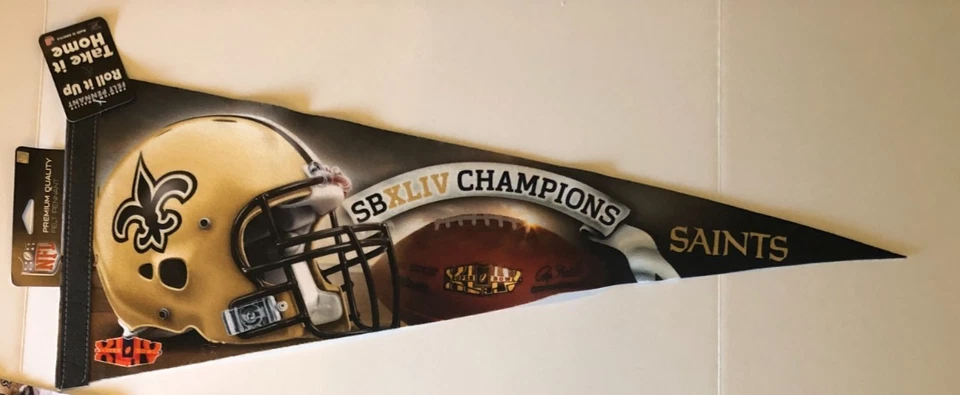BANDERÍN DE JUGADORES DE FÚTBOL AMERICANO DE LA NFL DE COLECCIÓN CAMPEONES XLIV SUPER BOWL DE NEW ORLEANS SAINTS Foto 1 de 1