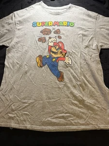 Super Mario Bros T-Shirt Gray Graphic Tee Retro Men’s Size XL - Picture 1 of 6