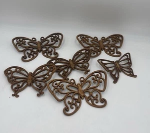 Juego de 6 mariposas vintage para interiores de hogar Homco años 70 decoración de pared marrón boho B1 - Imagen 1 de 9
