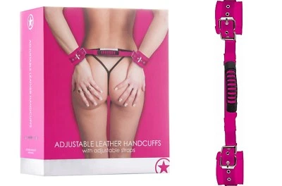 Adjustable Leather Handcuffs Pink Adult Couple Naughty Kinky Fetish Foreplay New - Image 1 of 4