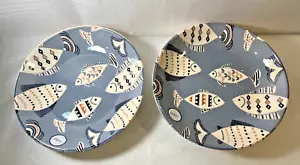 Set of 2 Beyond Blue Fish Round Pasta Bowls 9.5" NEW - Picture 1 of 4