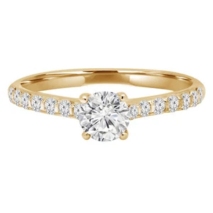 0.61 CT Round SI1 G Diamond Pave Engagement Ring 14K Yellow Gold - Picture 1 of 5