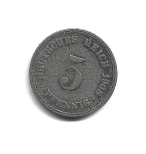 World Coins - Germany 5 Reich Pfennig 1908 Coin KM# 11 - Picture 1 of 3