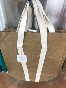 Trader Joe’s wiederverwendbare waschbare Papiertragetasche Einkaufstasche groß elfenbeinfarbene Riemen neu - Bild 1 von 5