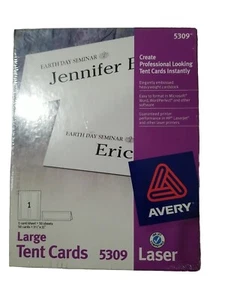 Avery Large Tent Cards White 3 ½ x 11 - 1 Card/Sheet - 50 Cards/Box 5309 Laser - Picture 1 of 10