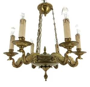 Lampadario Impero Francese Ottone Anatra Figurine Vintage 6 Luci Braccio - Foto 1 di 10
