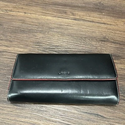 LODIS Cartera Grande Cuero Negro Porta Identificación, Interior Rojo Foto 1 de 4