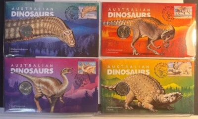 2022 Australia PNC, Dino - Four Dinosaurs PNCs Set of 4, $1 Dollar Coin & Stamp - image 1 of 2