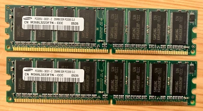 2 x Samsung 256MB DDR RAM – PC3200U-30331-Z – CL3 – Vintage Desktop Memory - Image 1 of 2