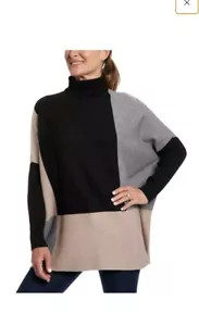 Joseph A Size XL Black & Gray Houndstooth Turtleneck Poncho Sweater MSRP $78.00 - Picture 1 of 2